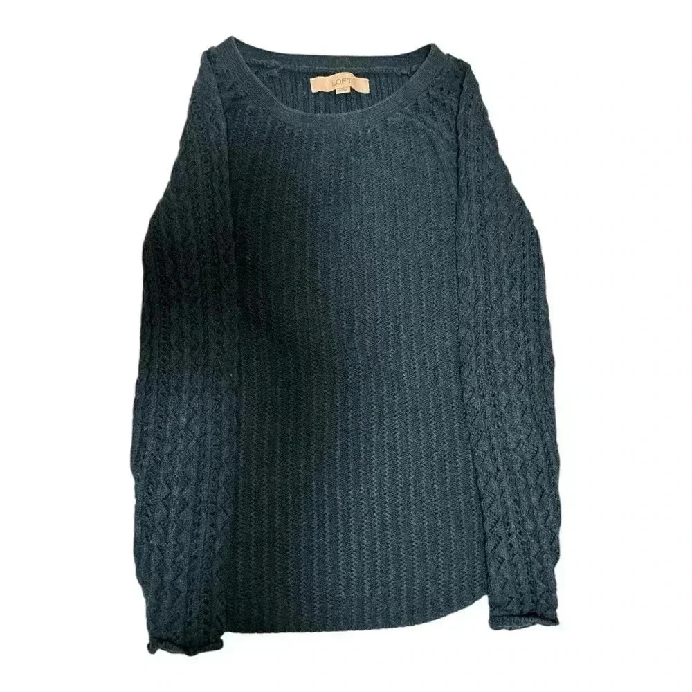 Ann Taylor LOFT Cozy Chunky Cable Knit Sweater in Navy Blue Size XS